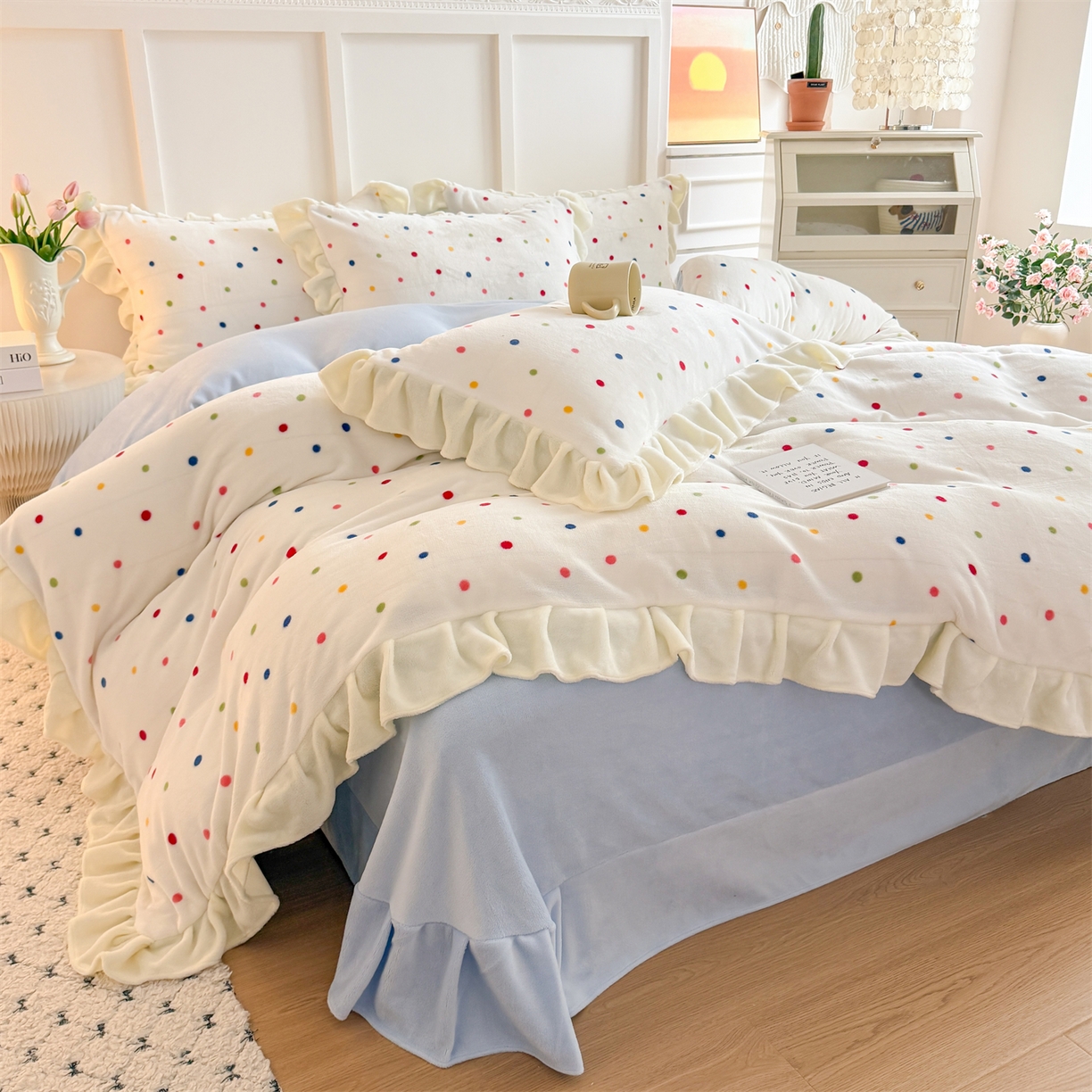 91家纺网 家纺一手货源 找家纺 （总）温眠家纺 2025新款200g全工艺牛奶绒花边款四件套吊边床单