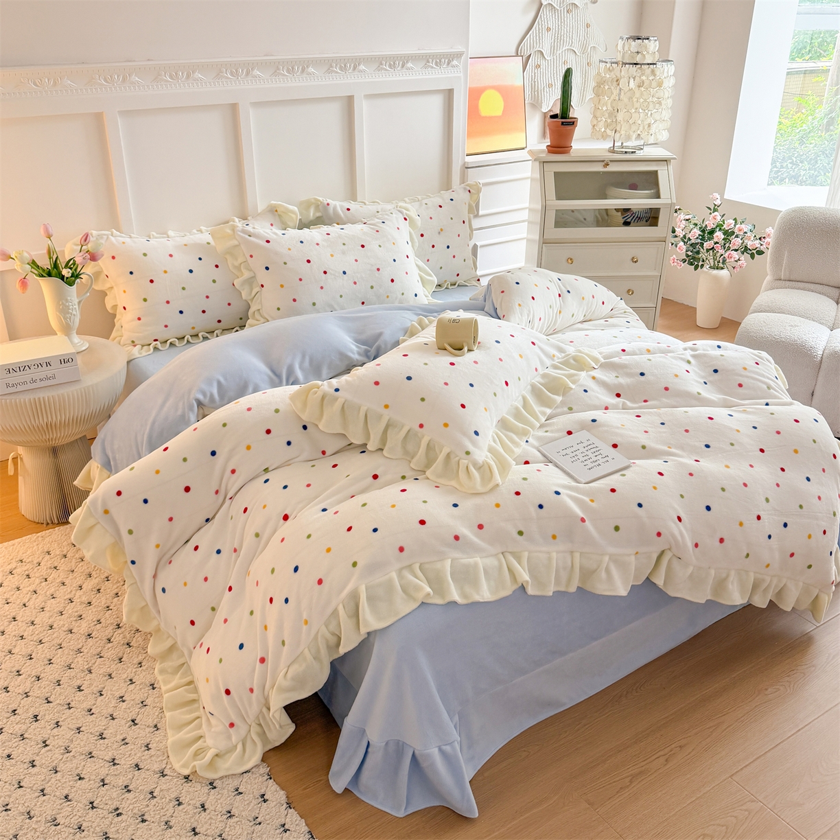 91家纺网 家纺一手货源 找家纺 （总）温眠家纺 2025新款200g全工艺牛奶绒花边款四件套吊边床单