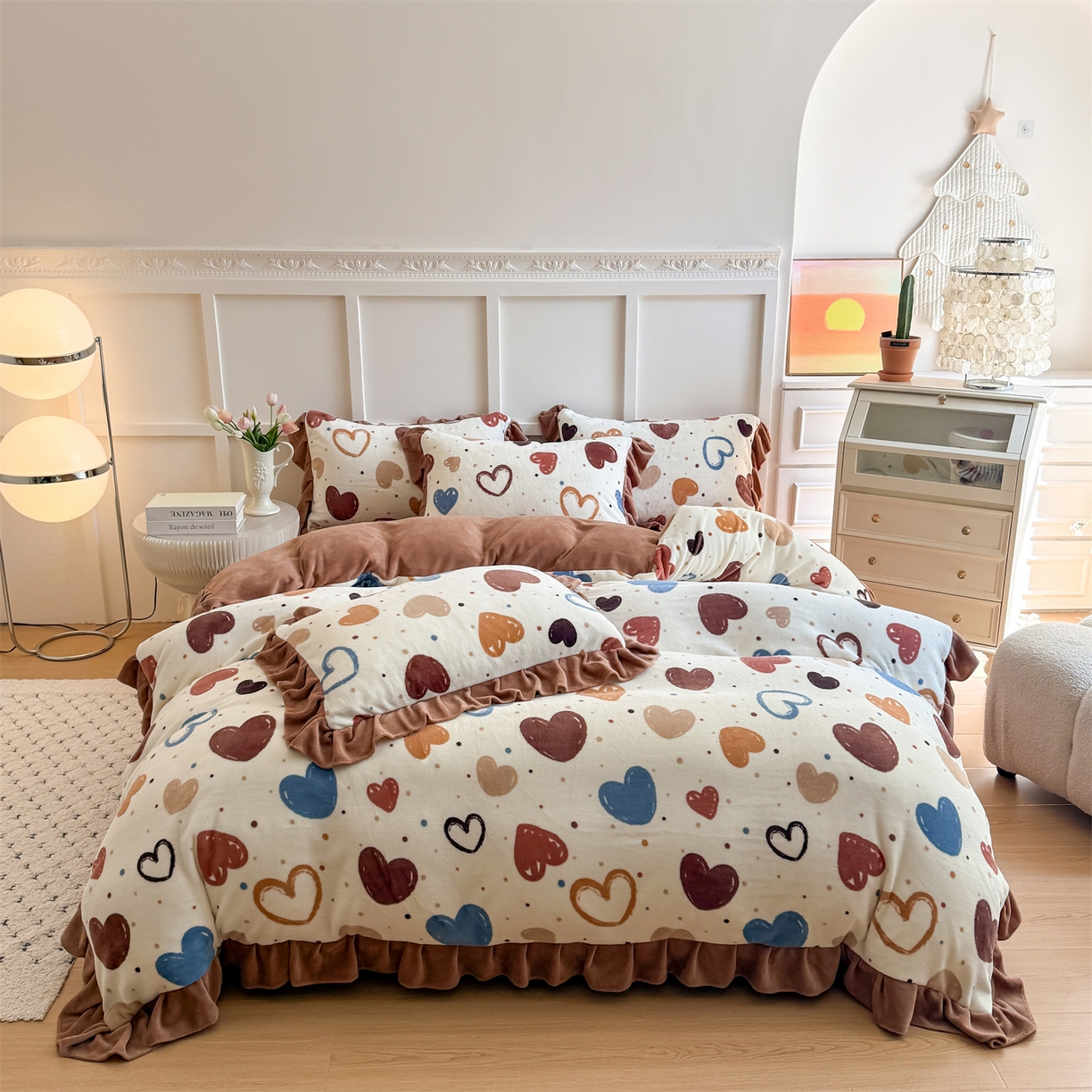 温眠家纺 2025新款200g全工艺牛奶绒花边款四件套吊边床单 心意