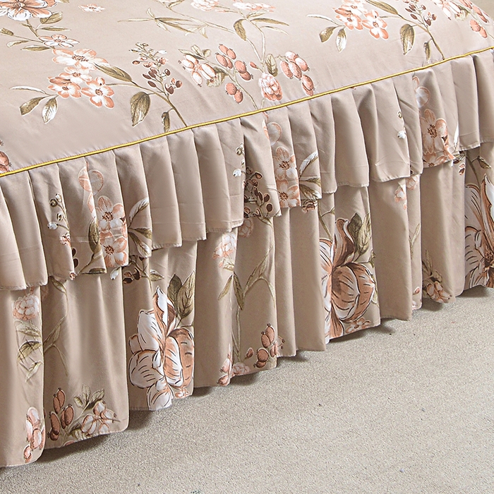 91家纺网 家纺一手货源 找家纺 小雨家纺 2026新款跨境芦荟棉韩版花边床裙单品套件--四件套 锦上添花棕