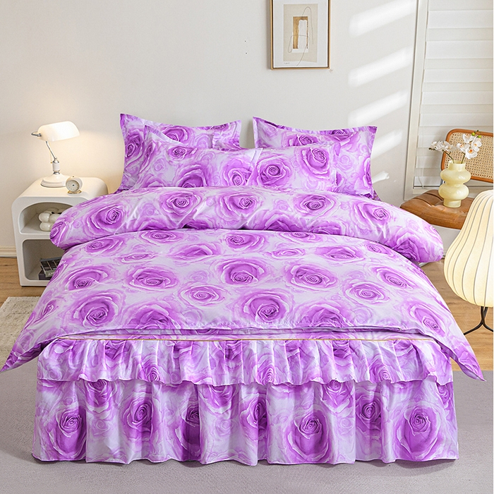 91家纺网 家纺一手货源 找家纺 （总）小雨家纺 2026新款跨境芦荟棉韩版花边床裙单品套件--四件套