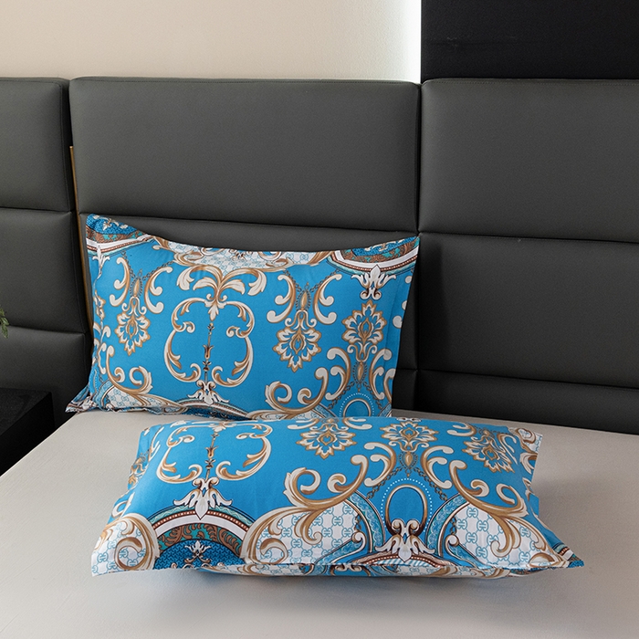 91家纺网 家纺一手货源 找家纺 小雨家纺 2026新款跨境芦荟棉韩版花边床裙单品套件--四件套 张灯结彩蓝