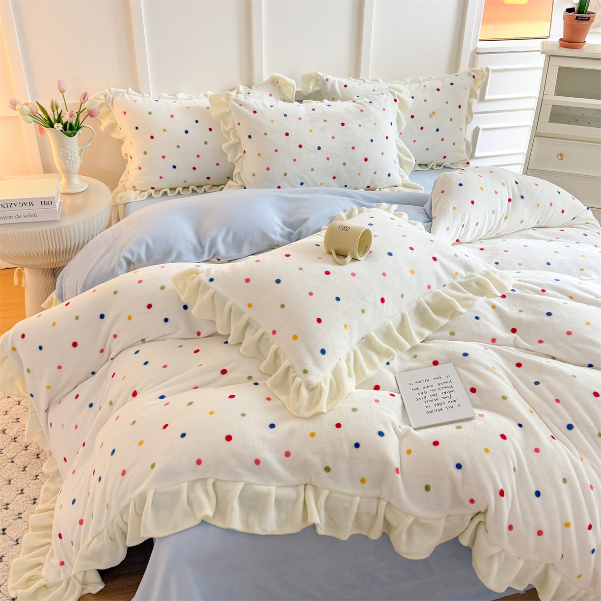 91家纺网 家纺一手货源 找家纺 （总）温眠家纺 2025新款200g全工艺牛奶绒花边款四件套吊边床单