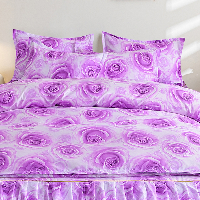 91家纺网 家纺一手货源 找家纺 小雨家纺 2026新款跨境芦荟棉韩版花边床裙单品套件--四件套 玫瑰庄园莲