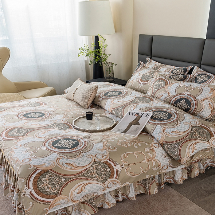 91家纺网 家纺一手货源 找家纺 （总）小雨家纺 2026新款跨境芦荟棉韩版花边床裙单品套件--四件套