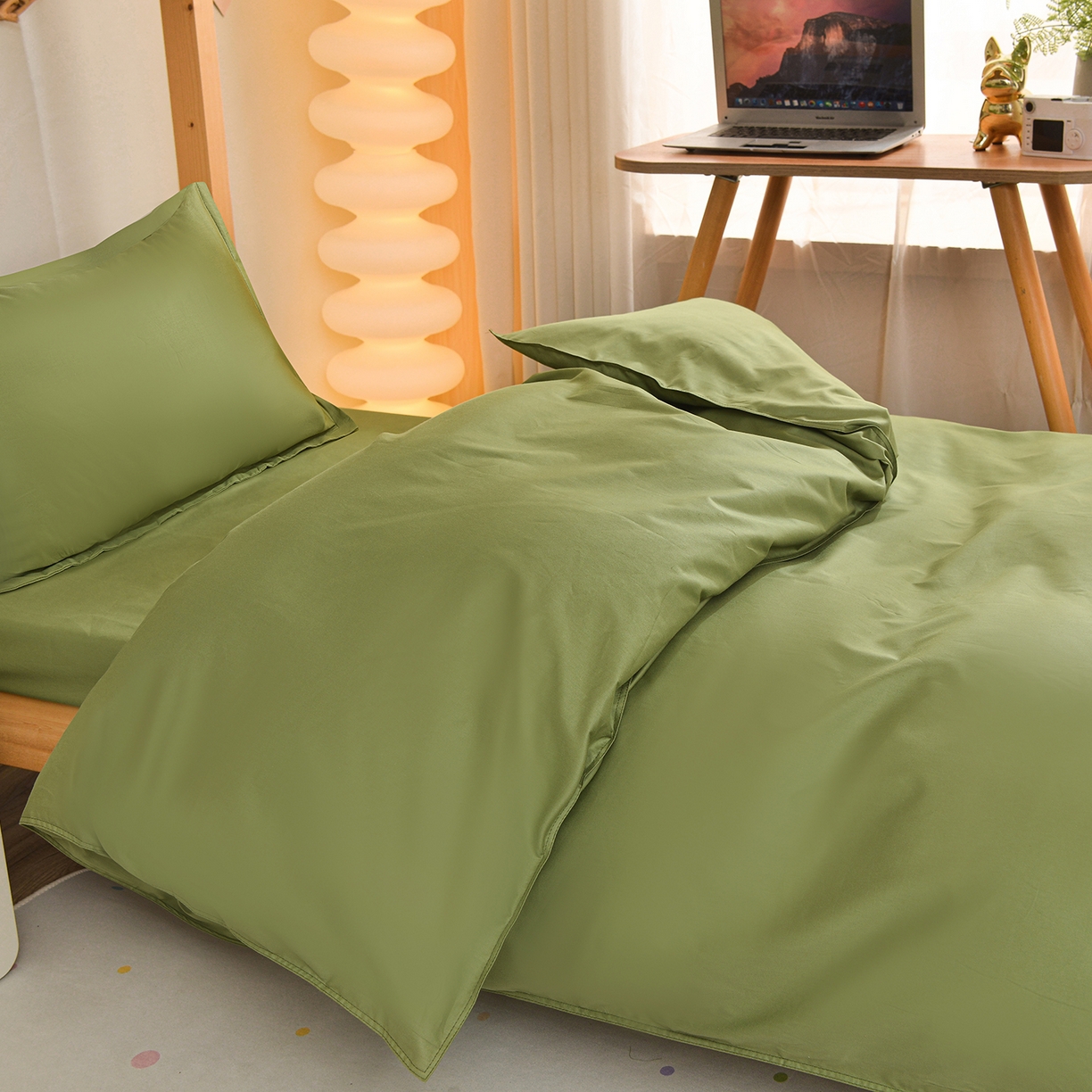 91家纺网 家纺一手货源 找家纺 小雨家纺 2026新款13376宿舍纯棉40支纯色三件套 森林绿