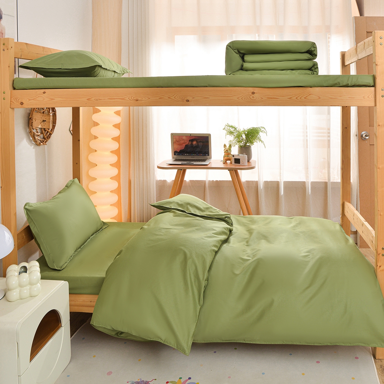 小雨家纺 2026新款13376宿舍纯棉40支纯色三件套 森林绿