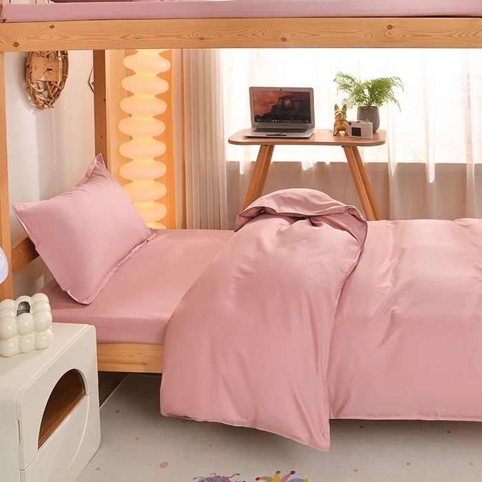 91家纺网 家纺一手货源 找家纺 小雨家纺 2026新款13376宿舍纯棉40支纯色三件套 仙女粉