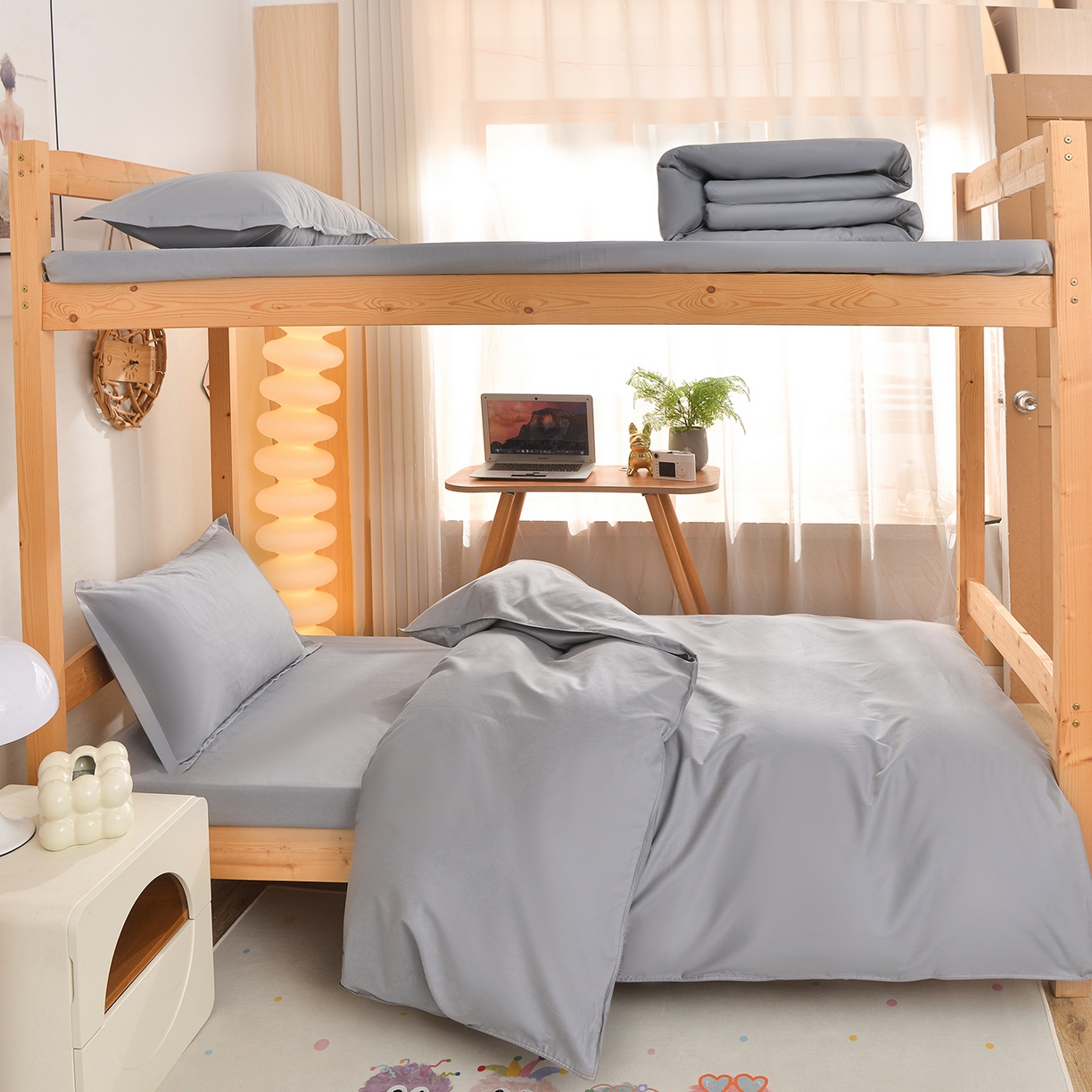 小雨家纺 2026新款13376宿舍纯棉40支纯色三件套 银河灰