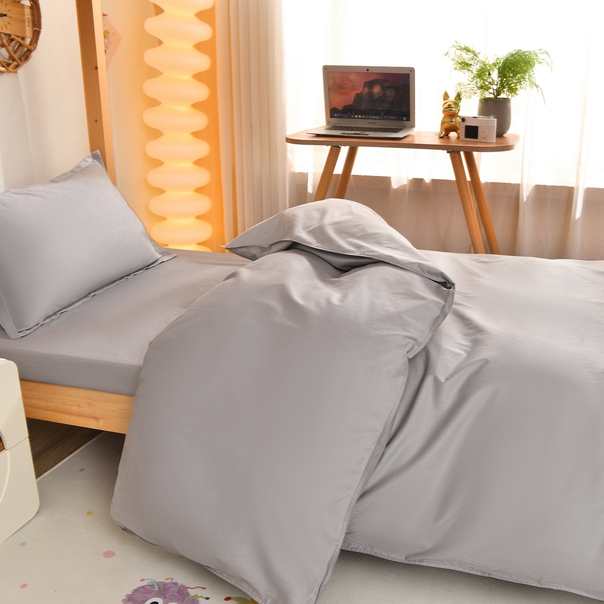 91家纺网 家纺一手货源 找家纺 小雨家纺 2026新款13376宿舍纯棉40支纯色三件套 银河灰