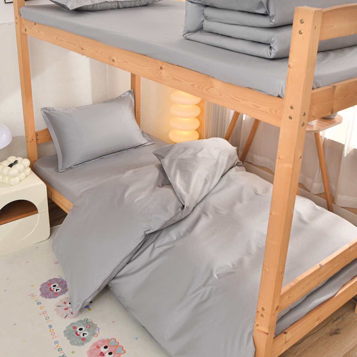 91家纺网 家纺一手货源 找家纺 小雨家纺 2026新款13376宿舍纯棉40支纯色三件套 银河灰