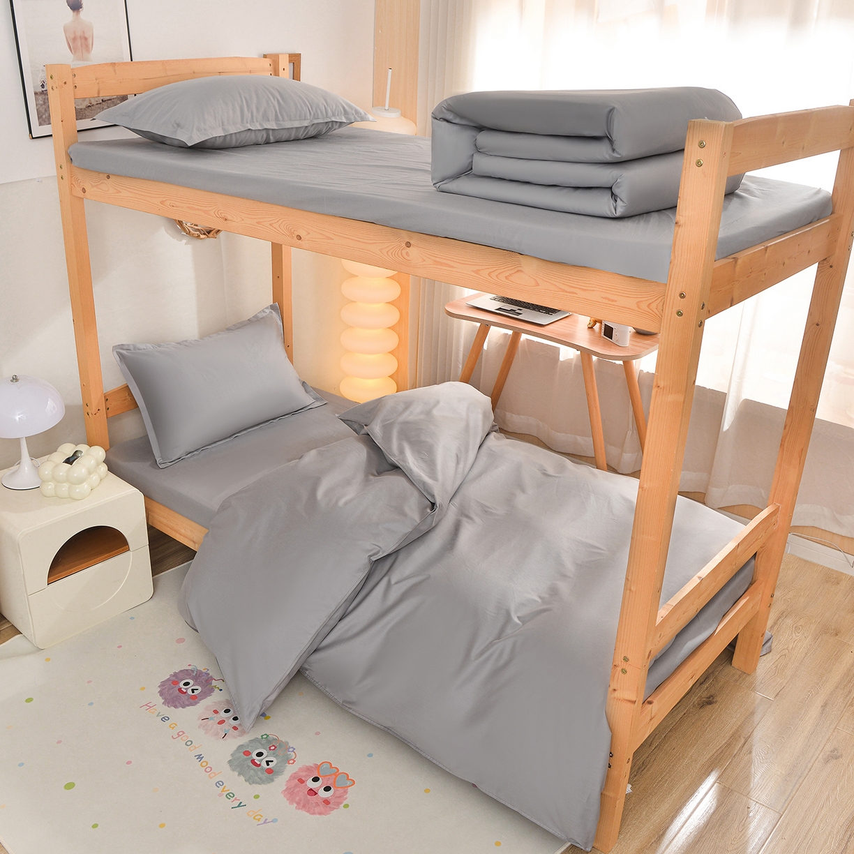 91家纺网 家纺一手货源 找家纺 小雨家纺 2026新款13376宿舍纯棉40支纯色三件套 银河灰