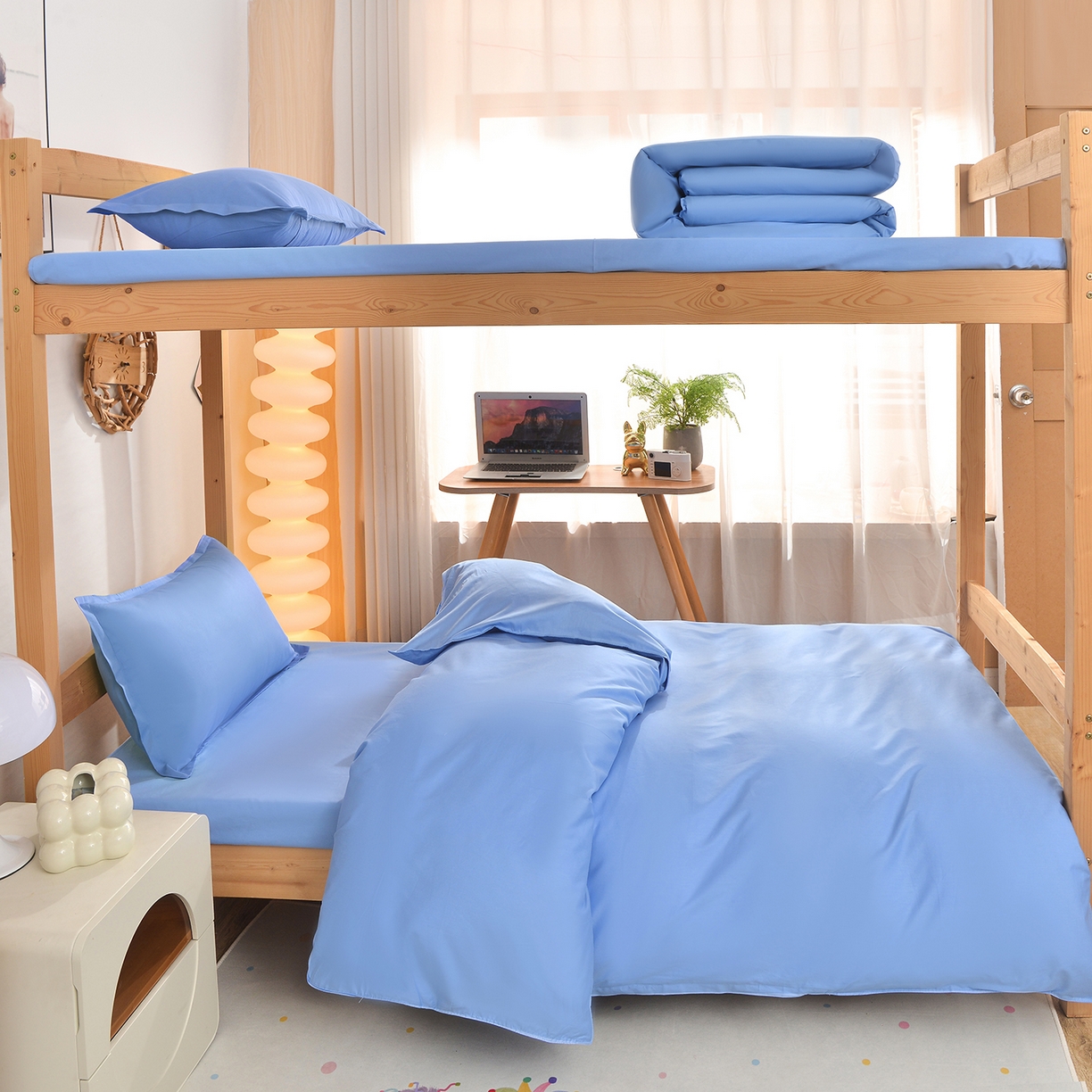 小雨家纺 2026新款13376宿舍纯棉40支纯色三件套 极光蓝