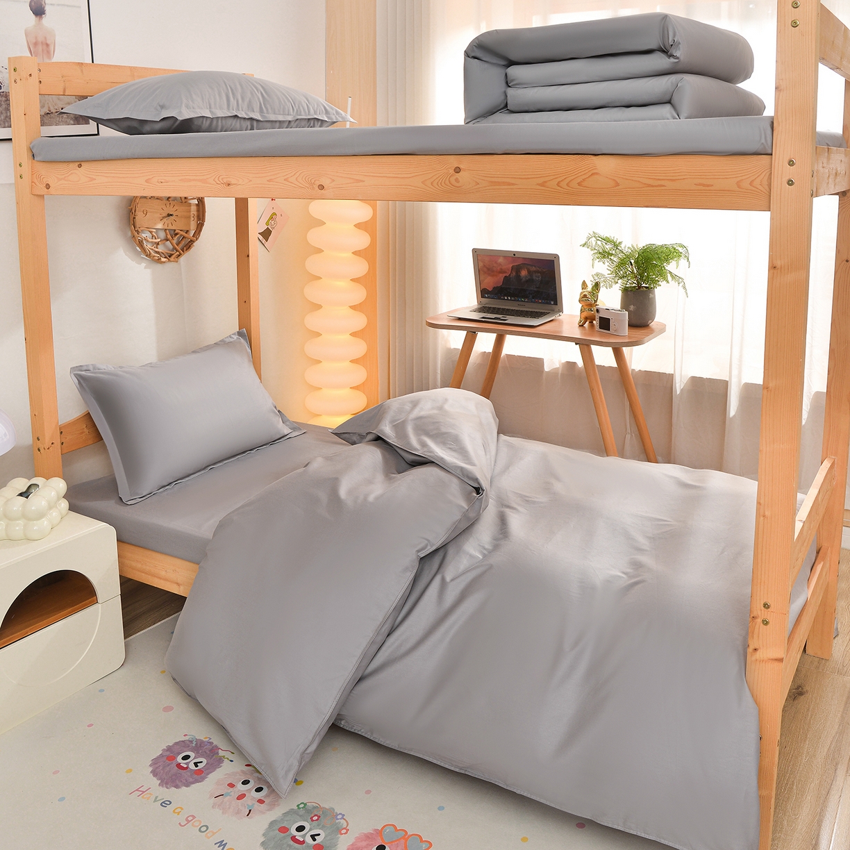 91家纺网 家纺一手货源 找家纺 小雨家纺 2026新款13376宿舍纯棉40支纯色三件套 银河灰