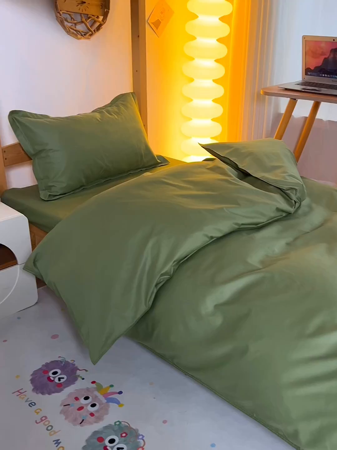 91家纺网 家纺一手货源 找家纺 小雨家纺 2026新款13376宿舍纯棉40支纯色三件套 森林绿