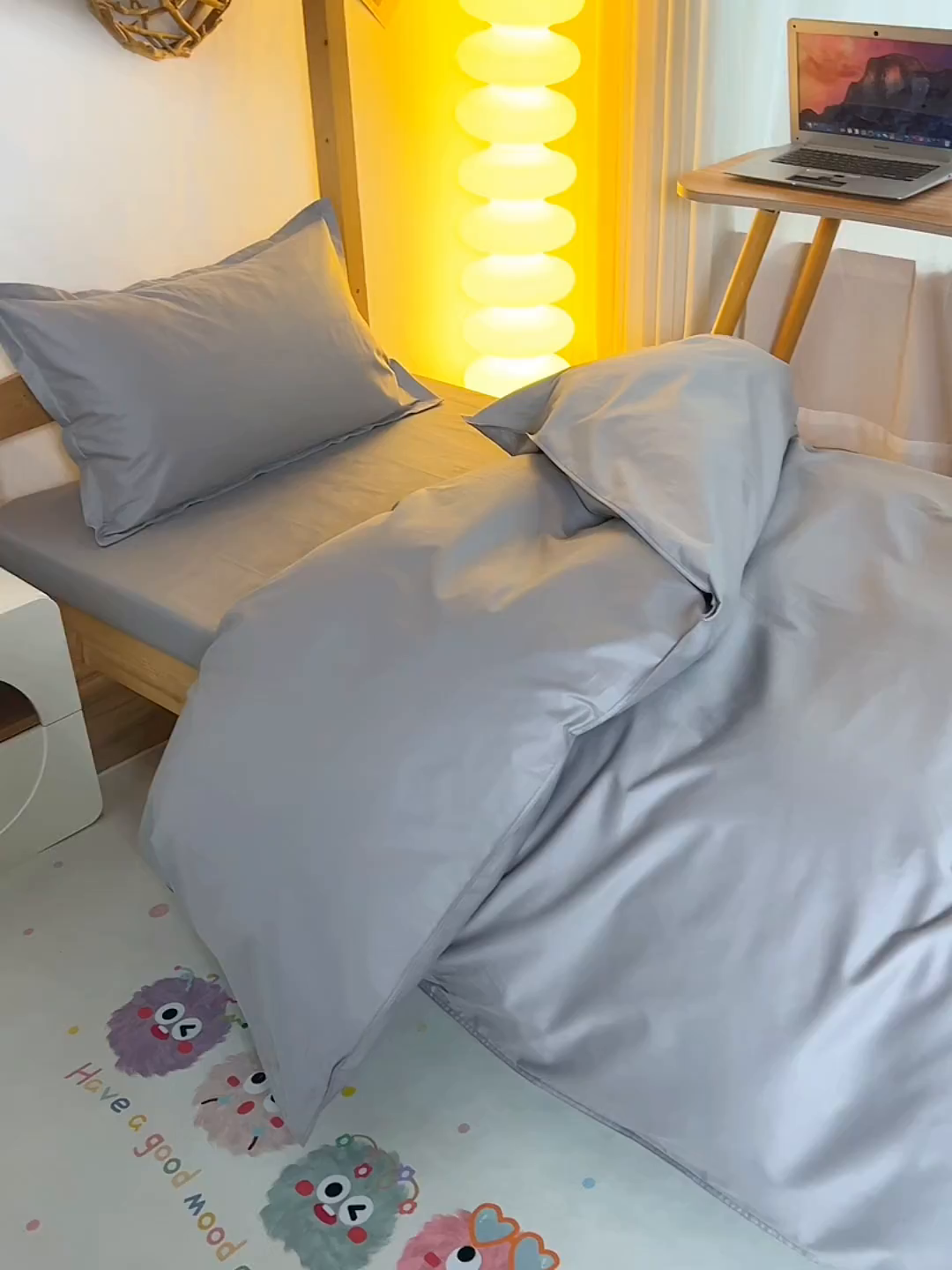 91家纺网 家纺一手货源 找家纺 小雨家纺 2026新款13376宿舍纯棉40支纯色三件套 银河灰
