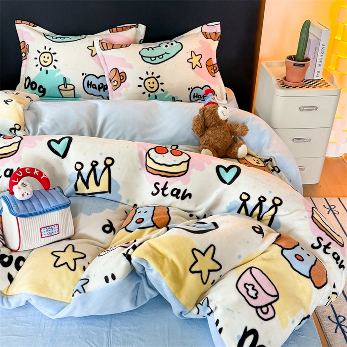 91家纺网 家纺一手货源 找家纺 温眠家纺 2025新款加厚牛奶绒四件套跑量款 七彩乐园