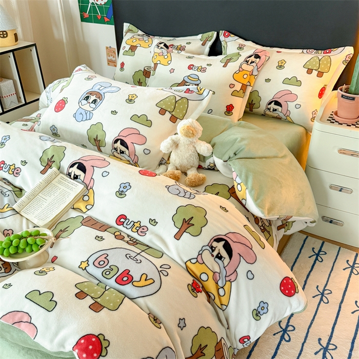 91家纺网 家纺一手货源 找家纺 温眠家纺 2025新款加厚牛奶绒四件套跑量款 森林小屋