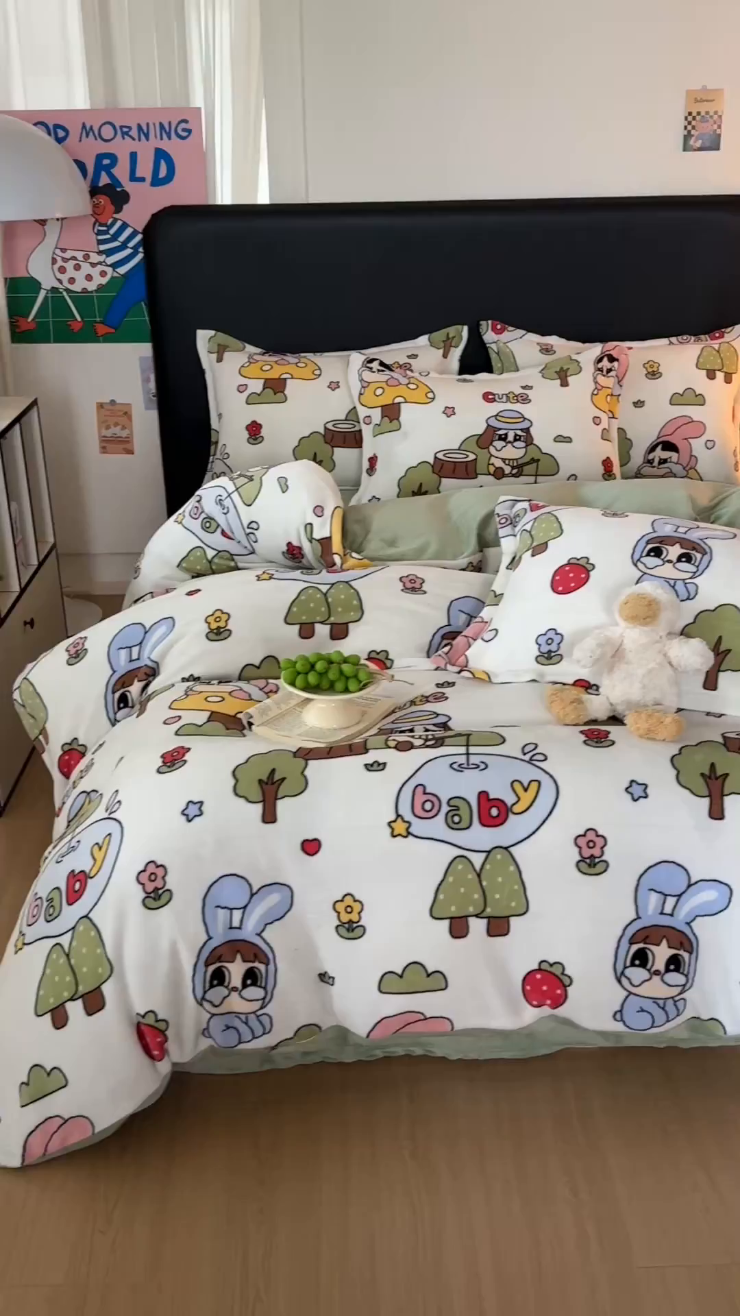 91家纺网 家纺一手货源 找家纺 温眠家纺 2025新款加厚牛奶绒四件套跑量款 森林小屋