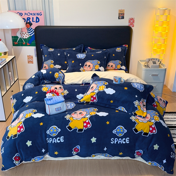 91家纺网 家纺一手货源 找家纺 温眠家纺 2025新款加厚牛奶绒四件套跑量款 太空宝宝