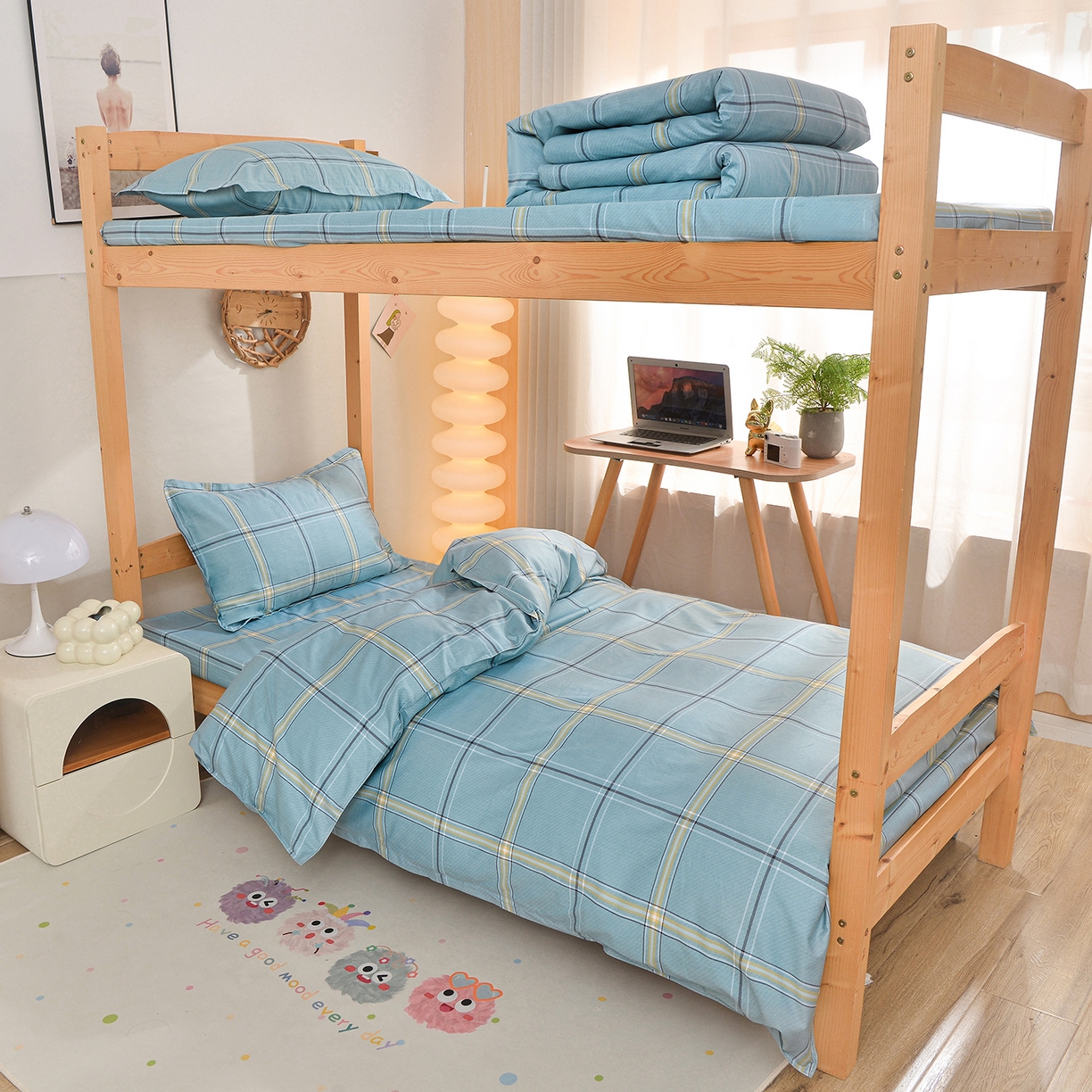 91家纺网 家纺一手货源 找家纺 小雨家纺 2026新款13372宿舍纯棉40支印花三件套 定格-绿