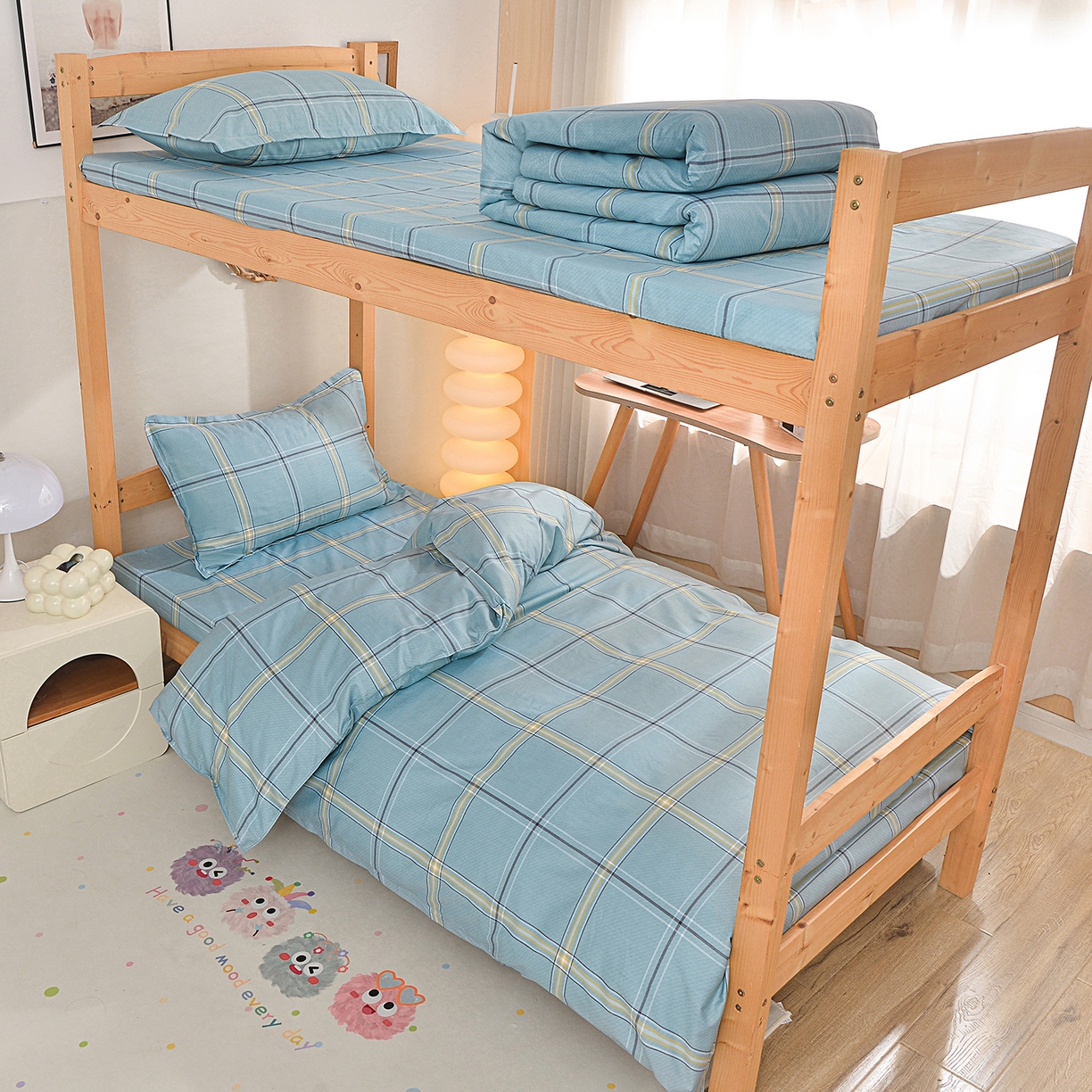 91家纺网 家纺一手货源 找家纺 小雨家纺 2026新款13372宿舍纯棉40支印花三件套 定格-绿