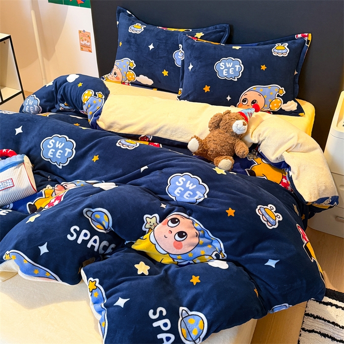 91家纺网 家纺一手货源 找家纺 温眠家纺 2025新款加厚牛奶绒四件套跑量款 太空宝宝