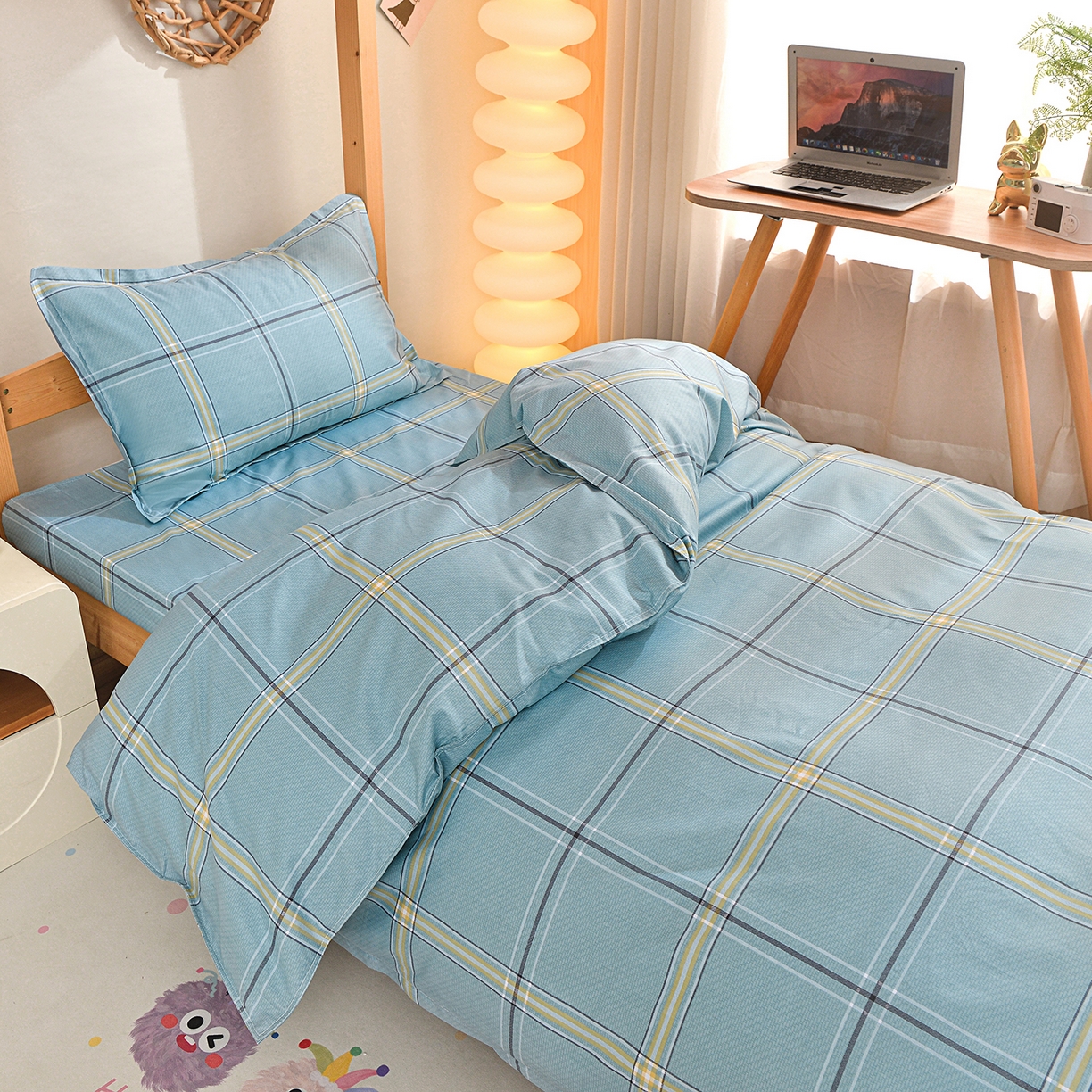 91家纺网 家纺一手货源 找家纺 小雨家纺 2026新款13372宿舍纯棉40支印花三件套 定格-绿