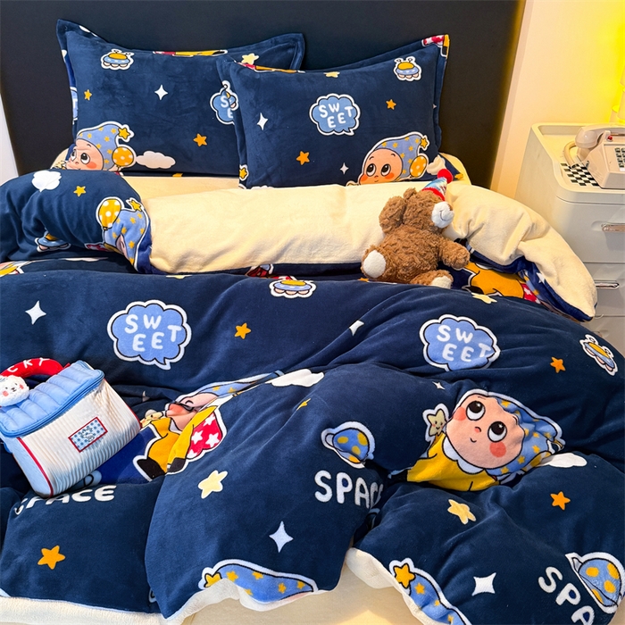 91家纺网 家纺一手货源 找家纺 温眠家纺 2025新款加厚牛奶绒四件套跑量款 太空宝宝