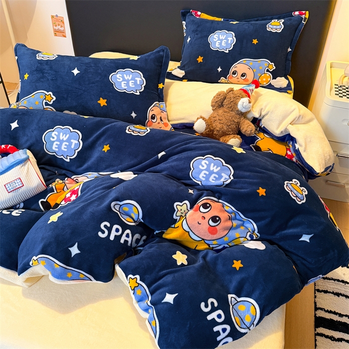 91家纺网 家纺一手货源 找家纺 温眠家纺 2025新款加厚牛奶绒四件套跑量款 太空宝宝