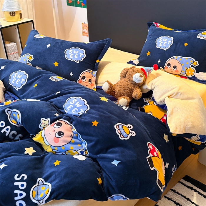 91家纺网 家纺一手货源 找家纺 温眠家纺 2025新款加厚牛奶绒四件套跑量款 太空宝宝