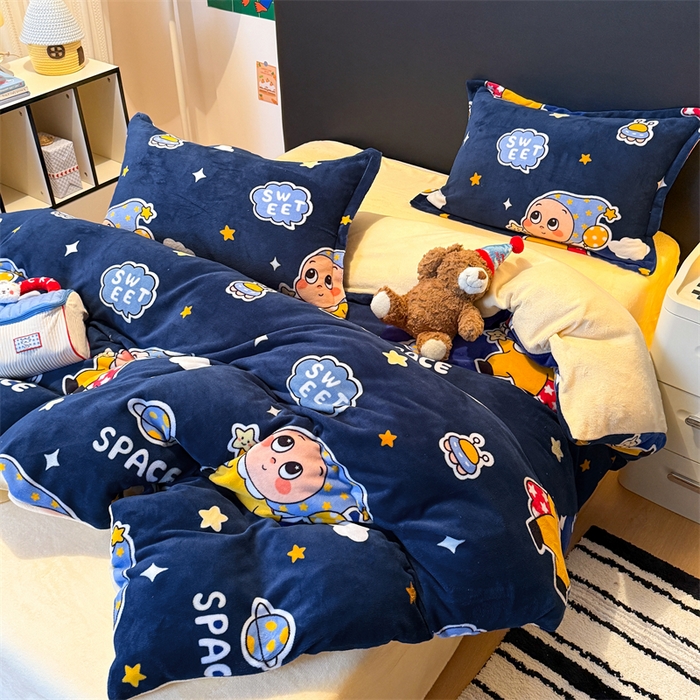 91家纺网 家纺一手货源 找家纺 温眠家纺 2025新款加厚牛奶绒四件套跑量款 太空宝宝