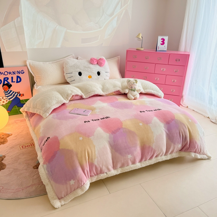 91家纺网 家纺一手货源 找家纺 温眠家纺 2025新款ins羊羔绒牛奶绒可被套休闲毯单被套-被套图 羊-梦境