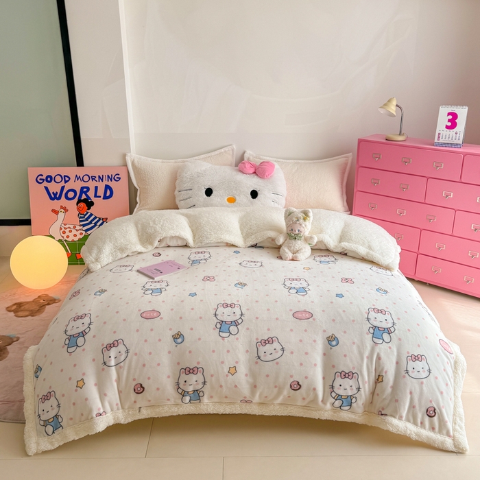 91家纺网 家纺一手货源 找家纺 温眠家纺 2025新款ins羊羔绒牛奶绒可被套休闲毯单被套-被套图 羊-爱心猫咪