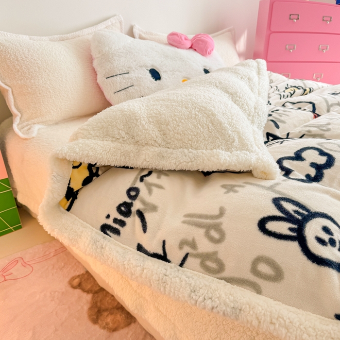 91家纺网 家纺一手货源 找家纺 温眠家纺 2025新款ins羊羔绒牛奶绒可被套休闲毯单被套-被套图 羊-几何世界