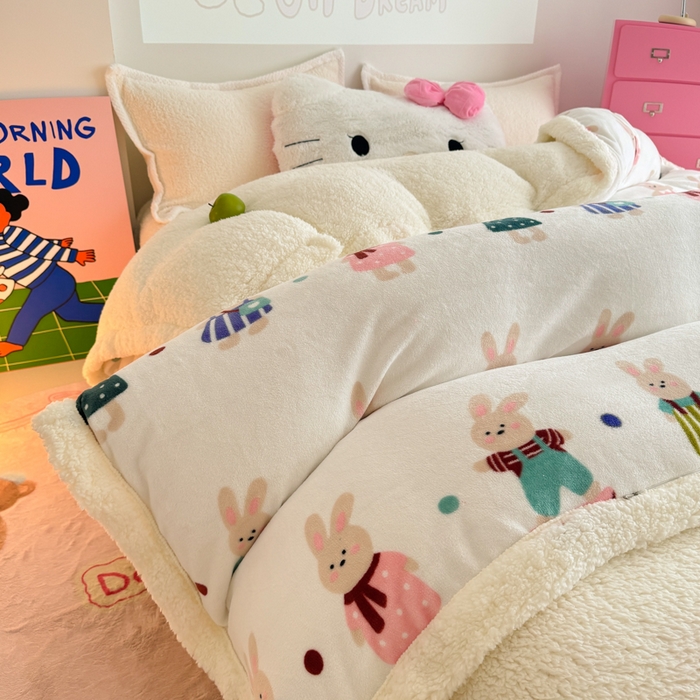 91家纺网 家纺一手货源 找家纺 温眠家纺 2025新款ins羊羔绒牛奶绒可被套休闲毯单被套-被套图 羊-花间兔