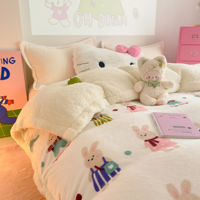 91家纺网 家纺一手货源 找家纺 温眠家纺 2025新款ins羊羔绒牛奶绒可被套休闲毯单被套-被套图 羊-花间兔