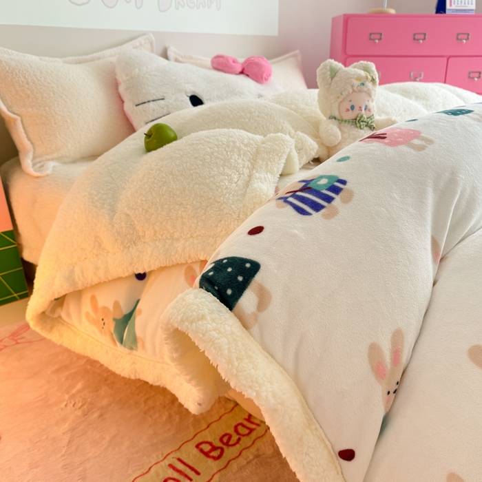 91家纺网 家纺一手货源 找家纺 温眠家纺 2025新款ins羊羔绒牛奶绒可被套休闲毯单被套-被套图 羊-花间兔