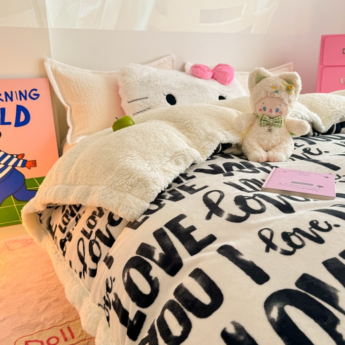 91家纺网 家纺一手货源 找家纺 温眠家纺 2025新款ins羊羔绒牛奶绒可被套休闲毯单被套-被套图 羊-情话