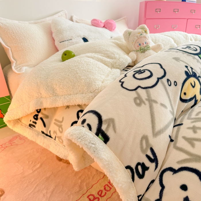 91家纺网 家纺一手货源 找家纺 温眠家纺 2025新款ins羊羔绒牛奶绒可被套休闲毯单被套-被套图 羊-几何世界