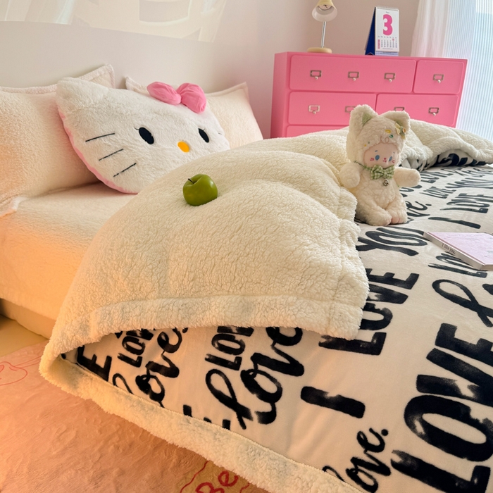 91家纺网 家纺一手货源 找家纺 温眠家纺 2025新款ins羊羔绒牛奶绒可被套休闲毯单被套-被套图 羊-情话