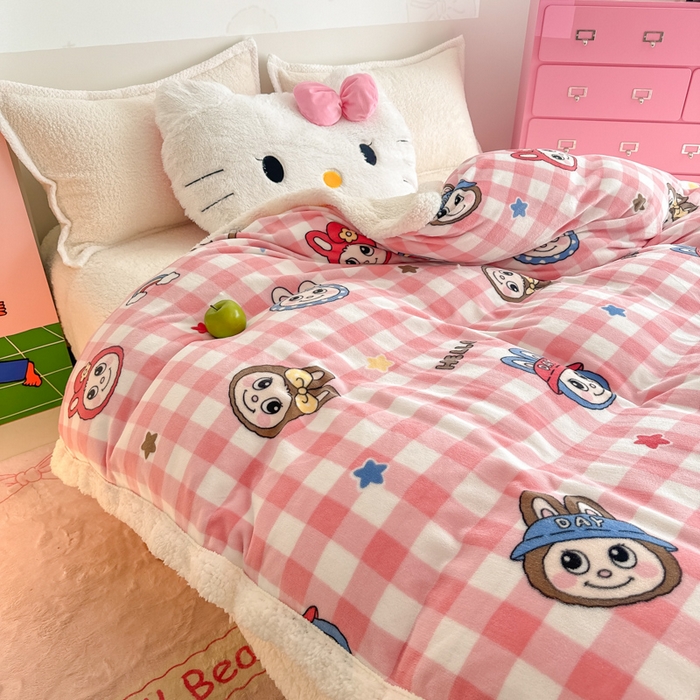 91家纺网 家纺一手货源 找家纺 温眠家纺 2025新款ins羊羔绒牛奶绒可被套休闲毯单被套-被套图 羊-格子布布