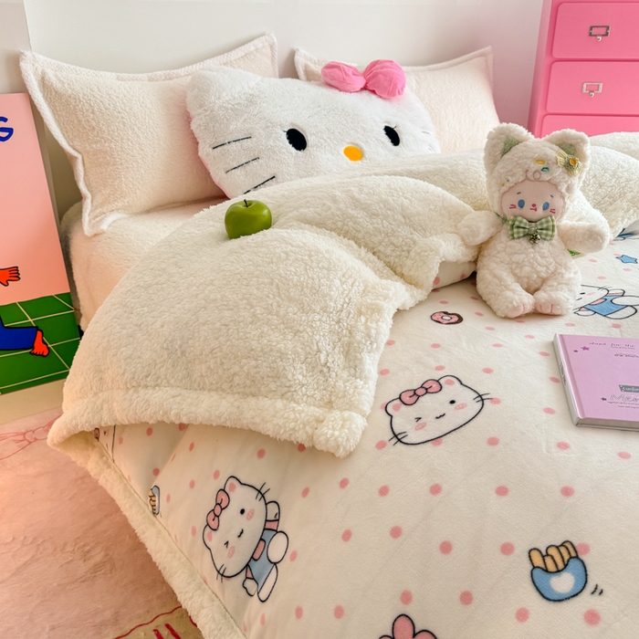 91家纺网 家纺一手货源 找家纺 温眠家纺 2025新款ins羊羔绒牛奶绒可被套休闲毯单被套-被套图 羊-爱心猫咪