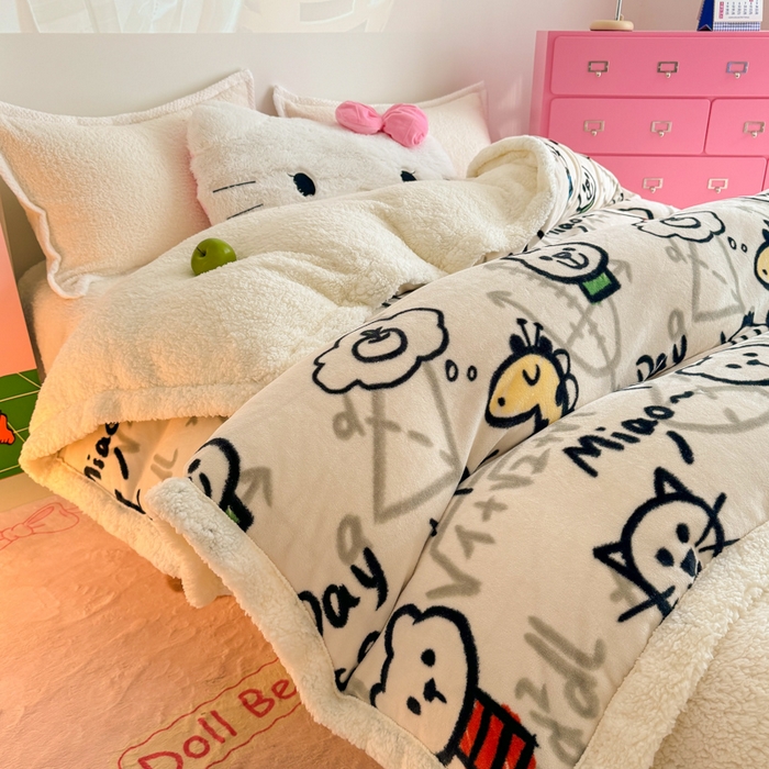 91家纺网 家纺一手货源 找家纺 温眠家纺 2025新款ins羊羔绒牛奶绒可被套休闲毯单被套-被套图 羊-几何世界