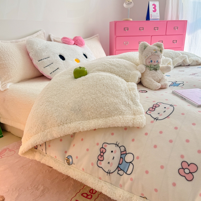 91家纺网 家纺一手货源 找家纺 温眠家纺 2025新款ins羊羔绒牛奶绒可被套休闲毯单被套-被套图 羊-爱心猫咪