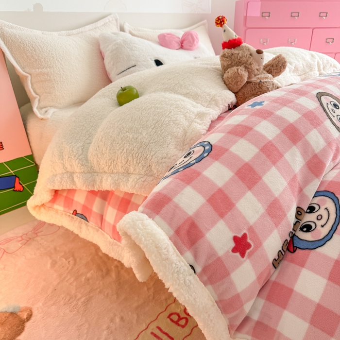 91家纺网 家纺一手货源 找家纺 温眠家纺 2025新款ins羊羔绒牛奶绒可被套休闲毯单被套-被套图 羊-格子布布