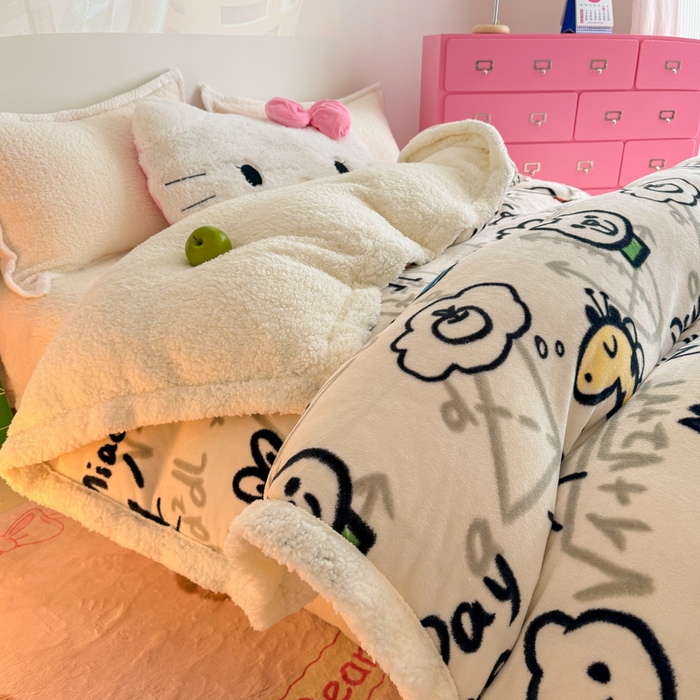 91家纺网 家纺一手货源 找家纺 温眠家纺 2025新款ins羊羔绒牛奶绒可被套休闲毯单被套-被套图 羊-几何世界