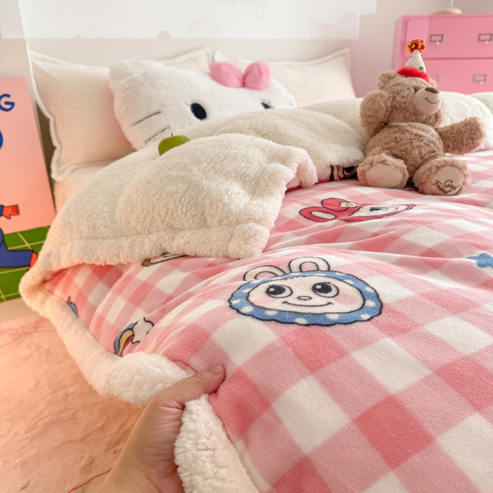 91家纺网 家纺一手货源 找家纺 温眠家纺 2025新款ins羊羔绒牛奶绒可被套休闲毯单被套-被套图 羊-格子布布