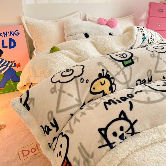 91家纺网 家纺一手货源 找家纺 温眠家纺 2025新款ins羊羔绒牛奶绒可被套休闲毯单被套-被套图 羊-几何世界