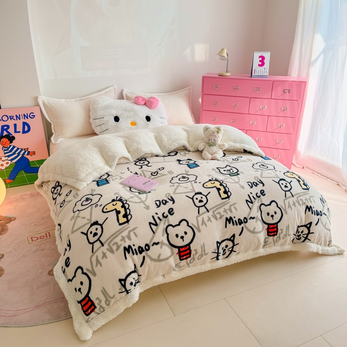 91家纺网 家纺一手货源 找家纺 温眠家纺 2025新款ins羊羔绒牛奶绒可被套休闲毯单被套-被套图 羊-几何世界